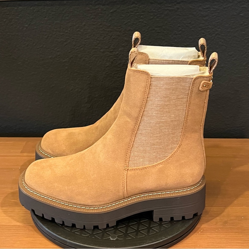 Sam Edelman Women’s 5.5 M Camel Velour Laguna Ankle Chelsea Pull On Boots H2680